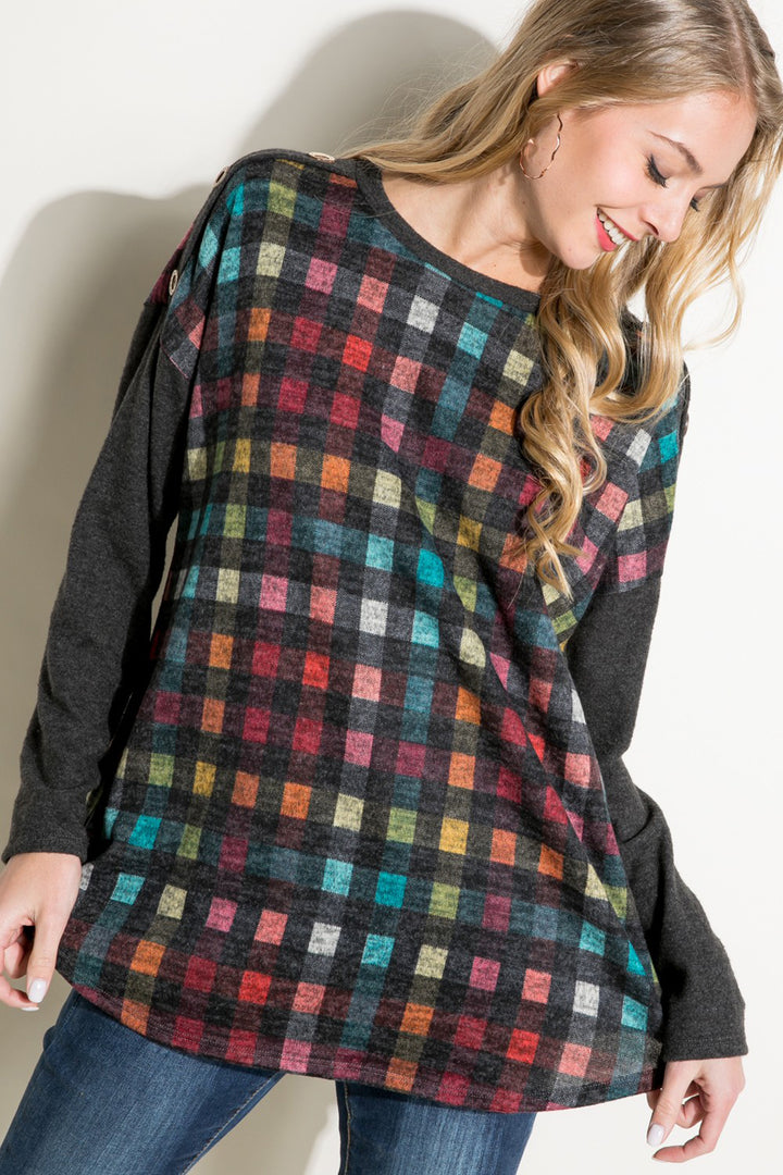 PLAID MIXED BOXY TOP