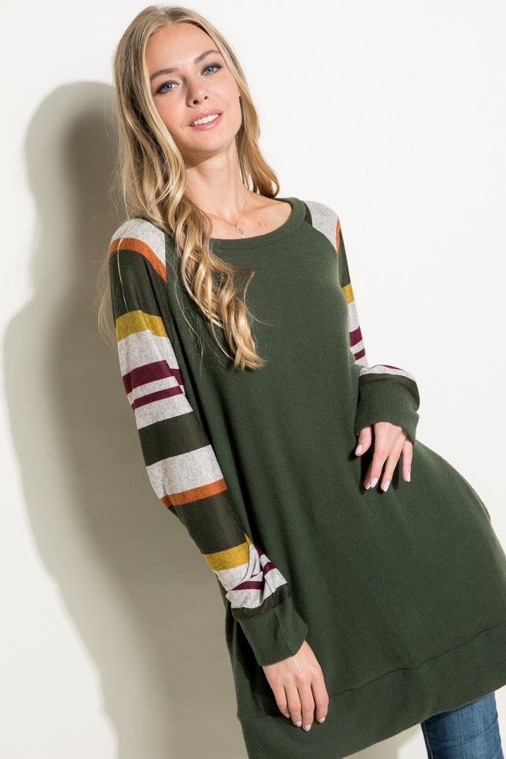 COZY STRIPE MIXED TUNIC TOP