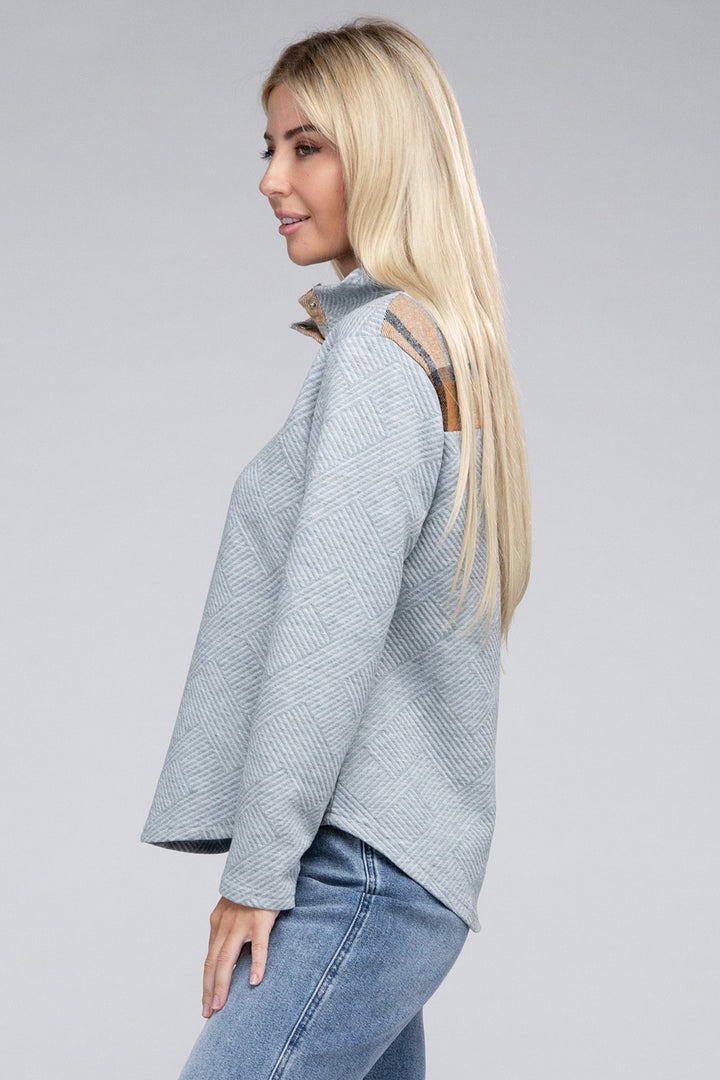Plaid Print Half Button Sweatshirt - Azoroh
