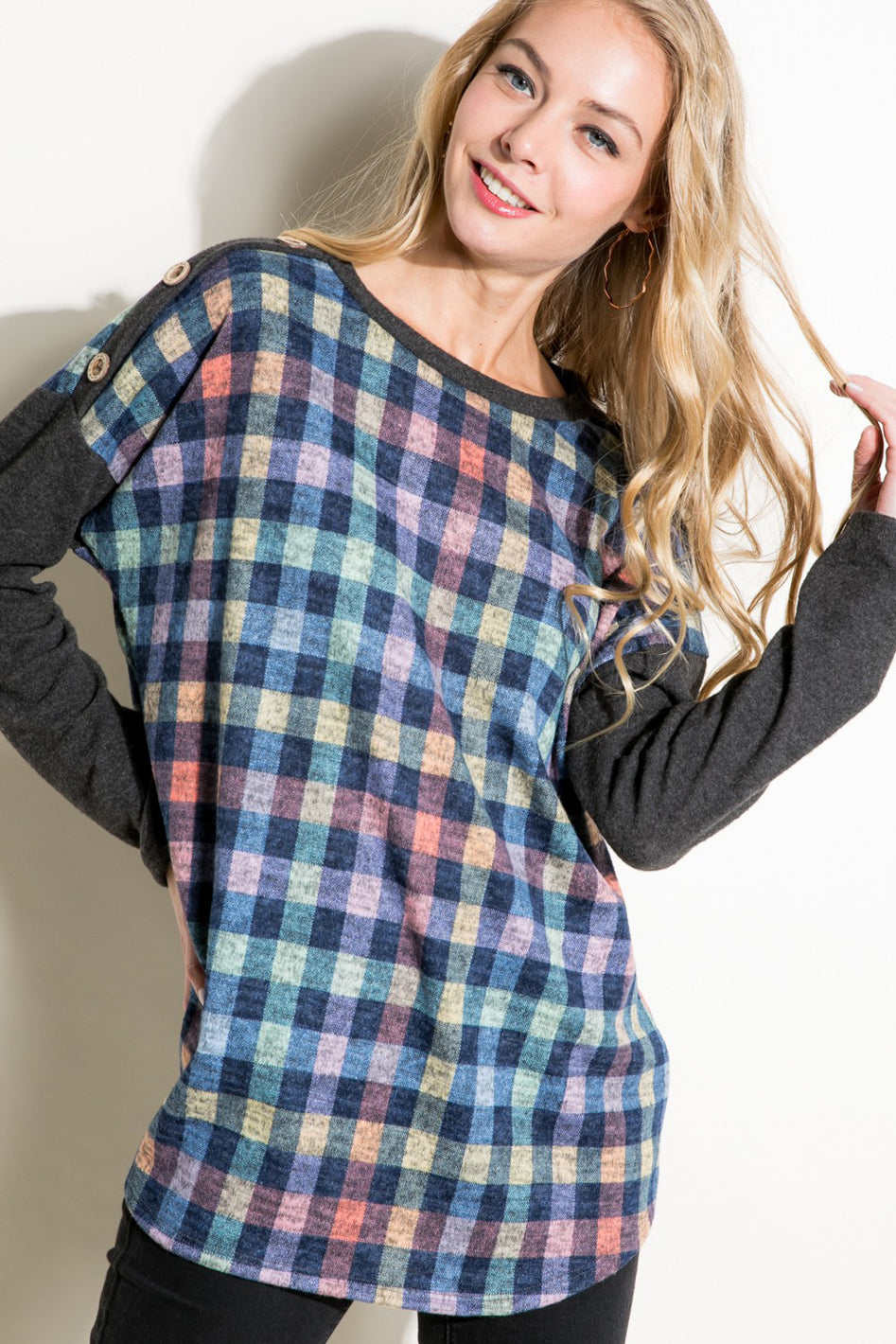 PLAID MIXED BOXY TOP