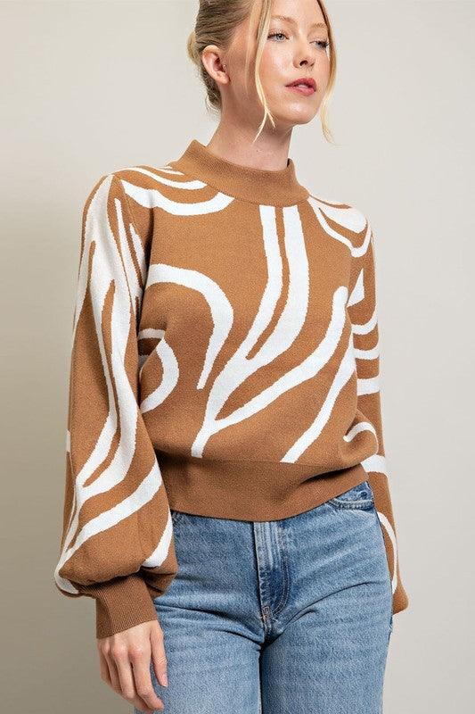 Mock Neck Printed Sweater - Azoroh