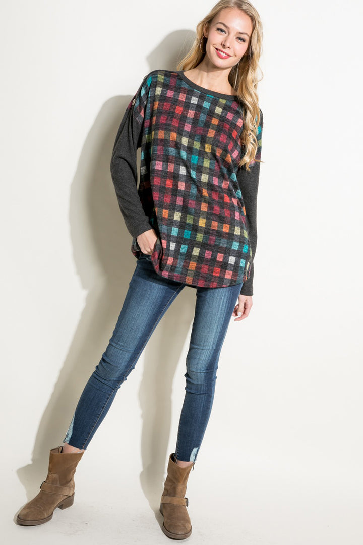 PLAID MIXED BOXY TOP