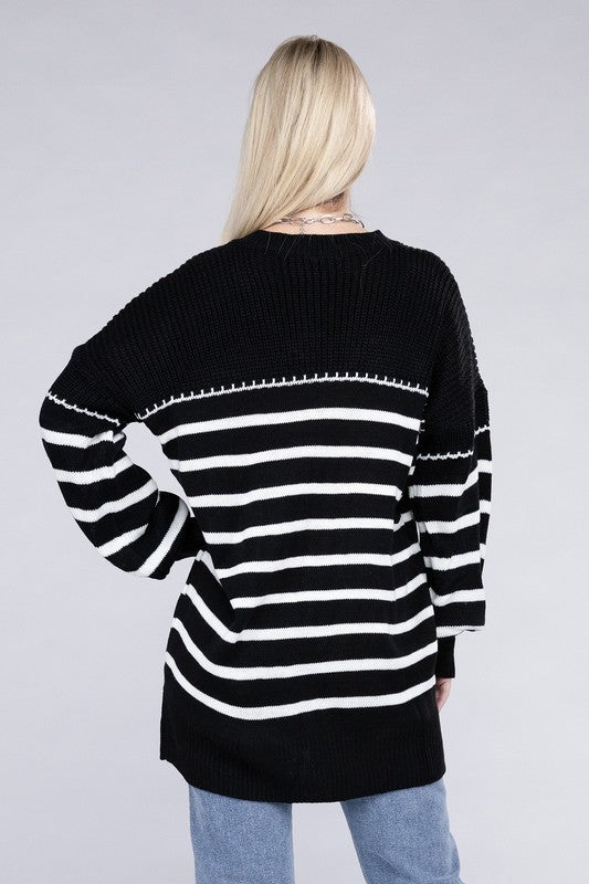 Striped Pattern Knit Sweater - Azoroh