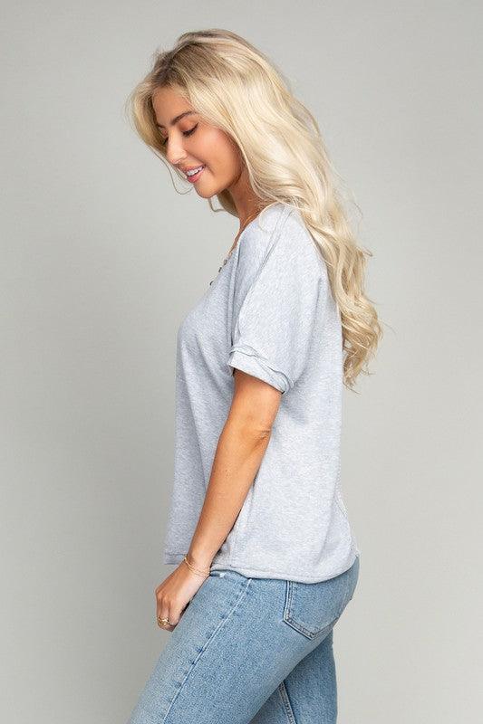 Waffle buttoned short sleeve top - Azoroh