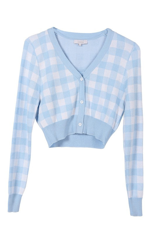 LS Gingham pattern cardigan