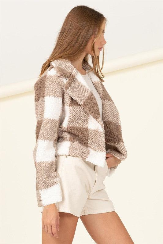 Lucky Break Plaid Pattern Fur Jacket - Azoroh