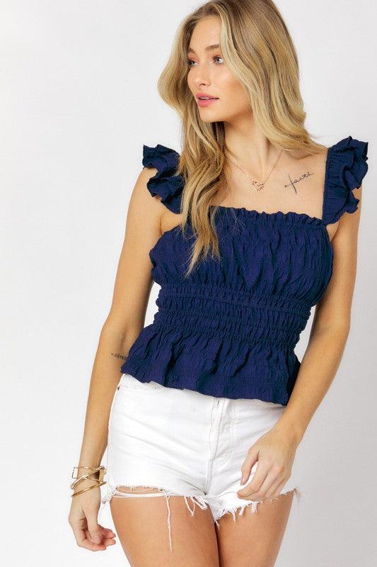 Solid Square Neck Ruffle Top - Azoroh