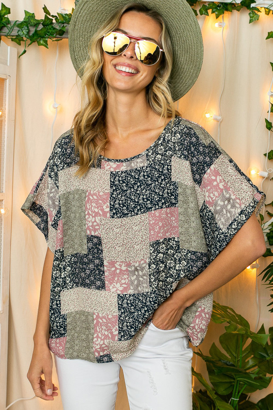 FLORAL PATCH PRINT KIMONO TOP