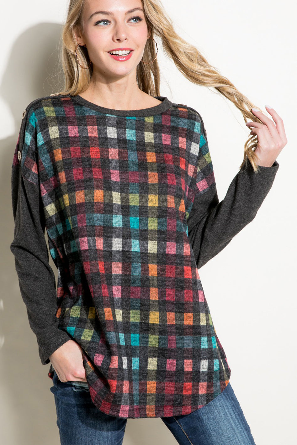 PLAID MIXED BOXY TOP