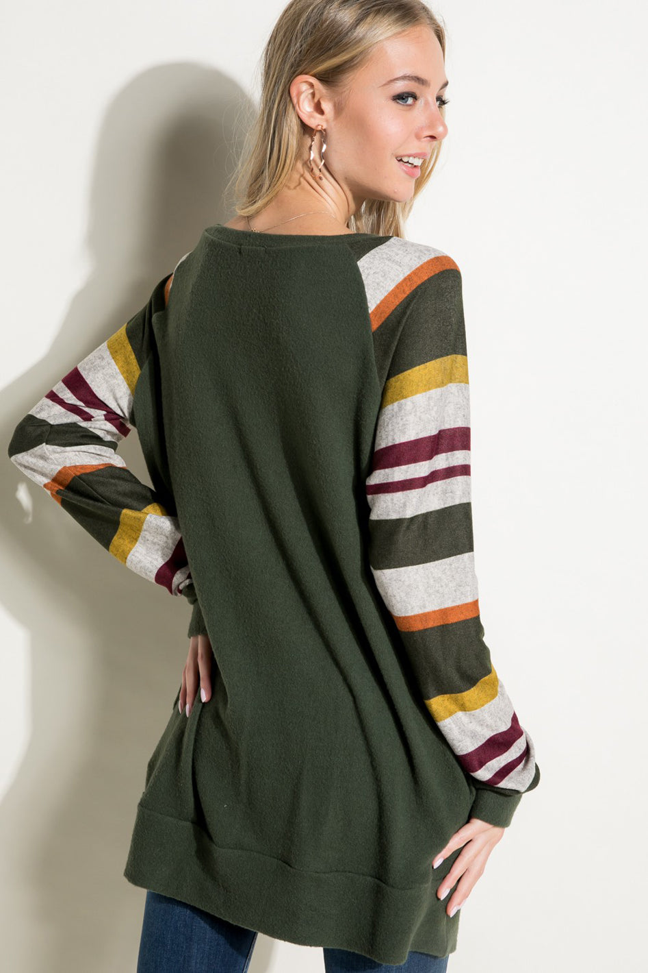 COZY STRIPE MIXED TUNIC TOP