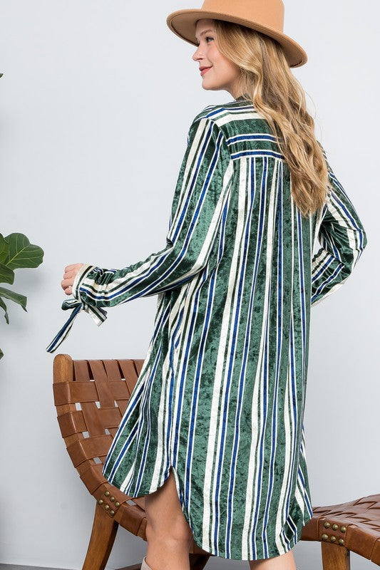 STRIPE VELVET LONG CARDIGAN