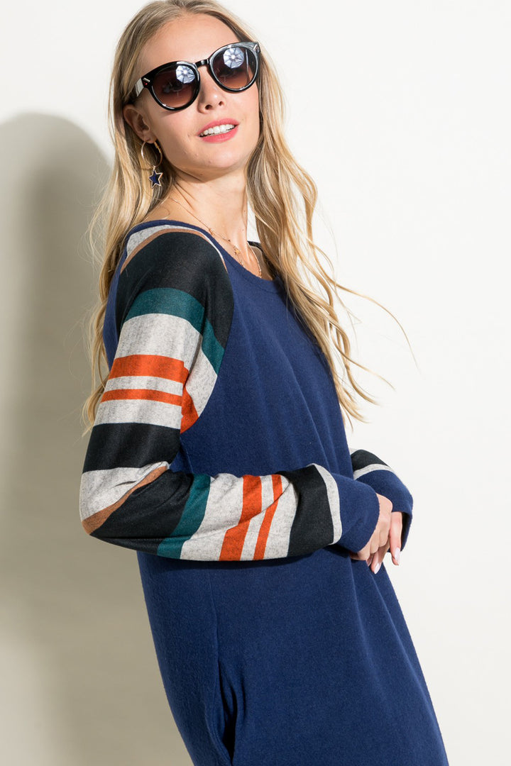 COZY STRIPE MIXED TUNIC TOP