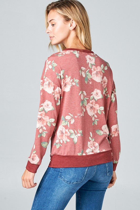 FLORAL FRENCH TERRY LONG SLEEVE TOP