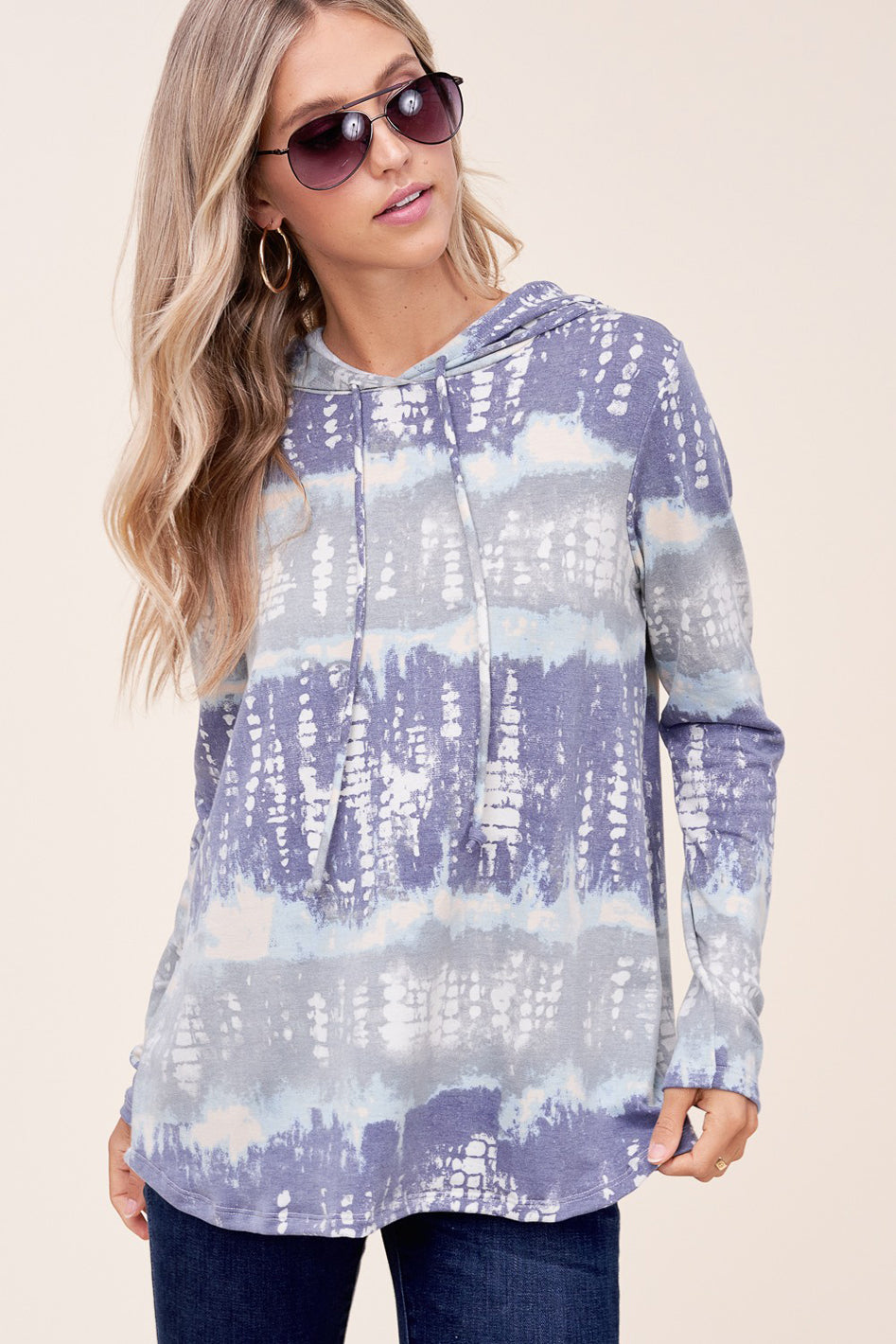 TERRY TIE DYE LONG HOODIE TOP