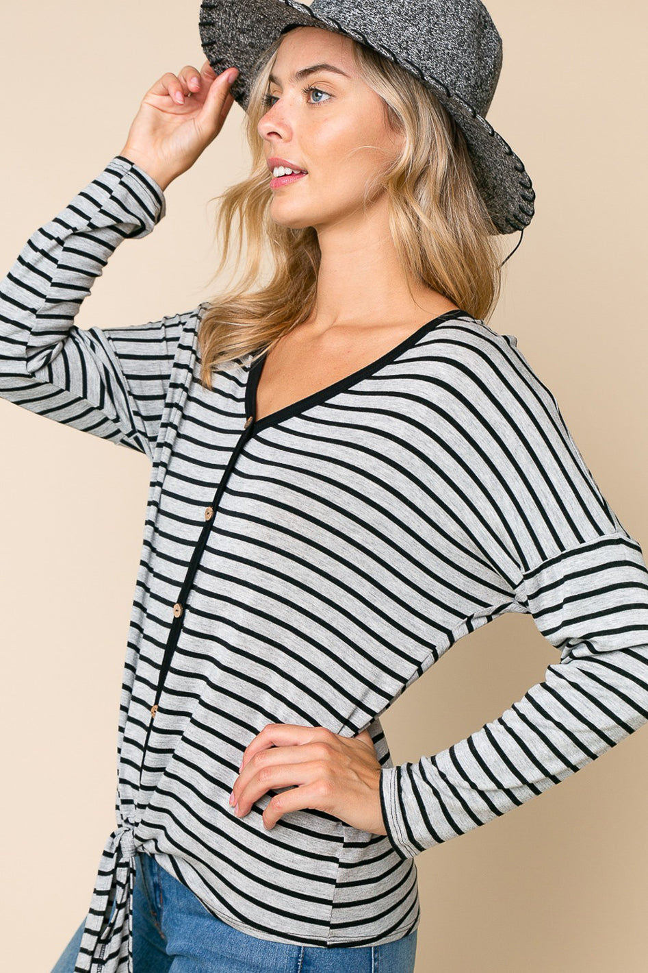 STRIPE BUTTON DOWN TIE BOTTOM TOP