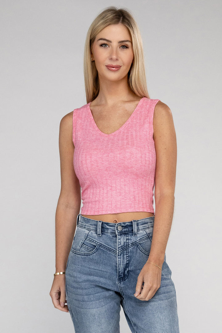 Ribbed Scoop Neck Cropped Sleeveless Top - Azoroh