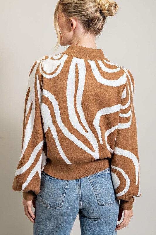 Mock Neck Printed Sweater - Azoroh