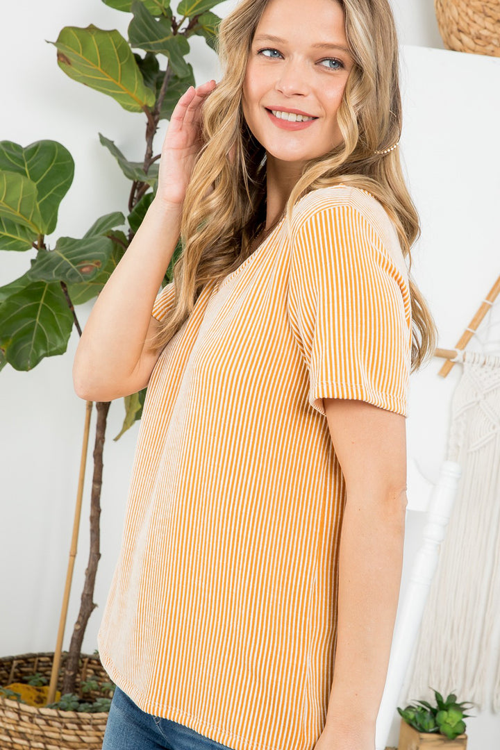 TWO TONE SLUB RIB STRIPE TOP