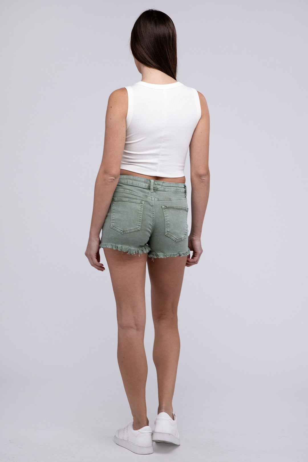 Acid Washed Frayed Cutoff Hem Shorts - Azoroh