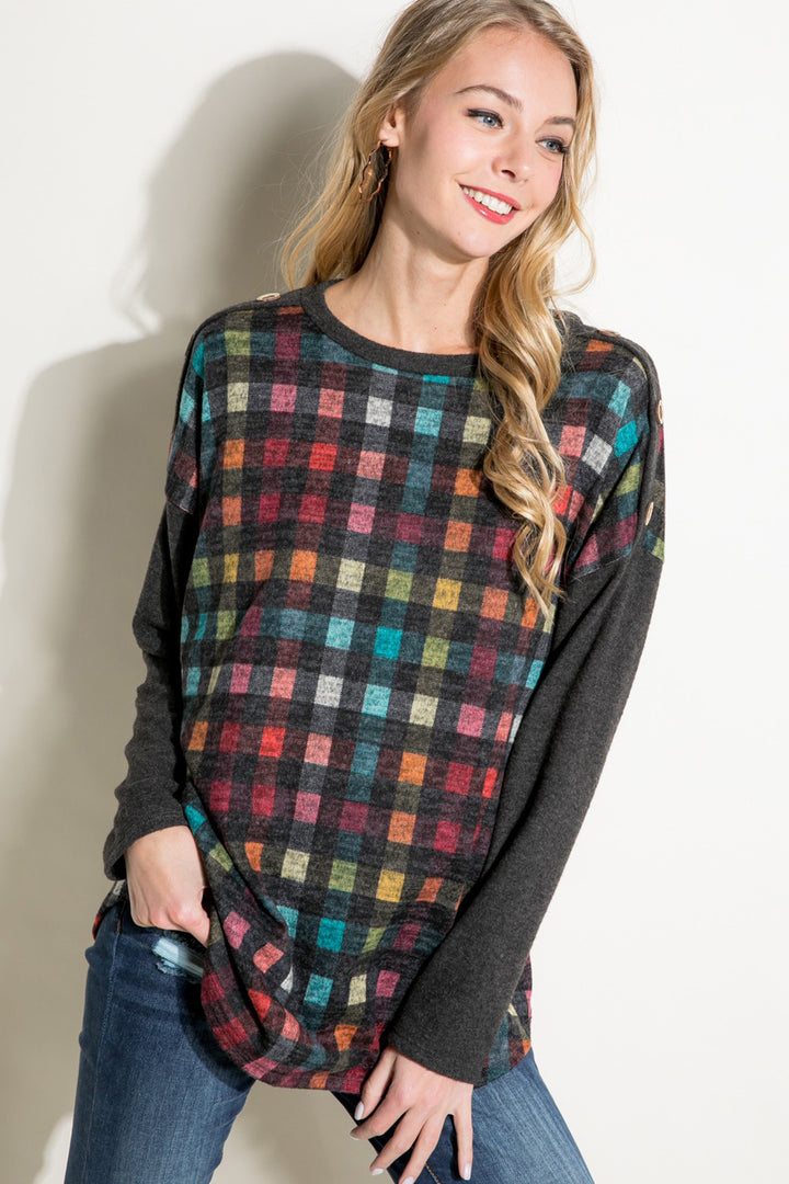 PLAID MIXED BOXY TOP