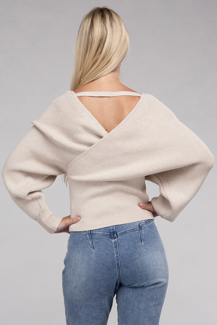 Viscose Cross Wrap Pullover Sweater - Azoroh
