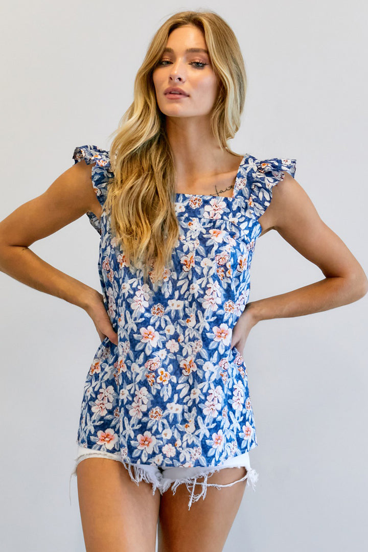 Floral Printed Ruffle Sleeveless Top - Azoroh