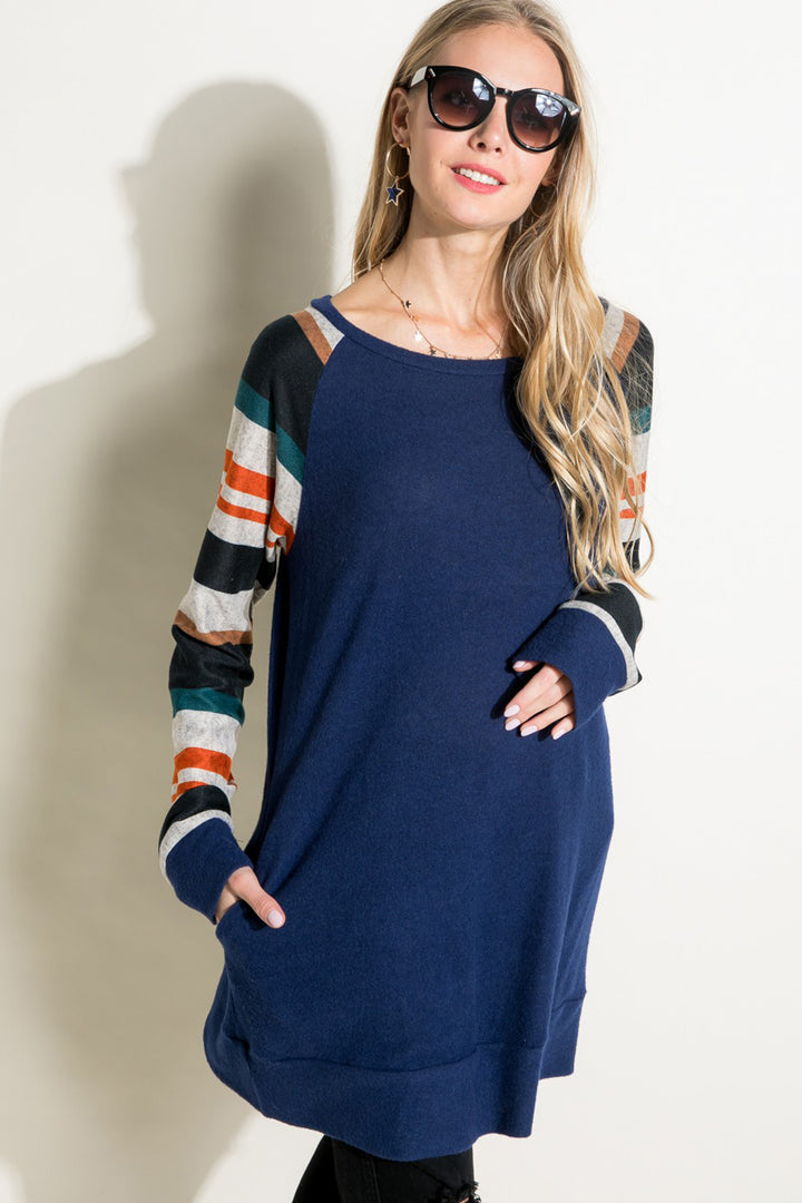 COZY STRIPE MIXED TUNIC TOP