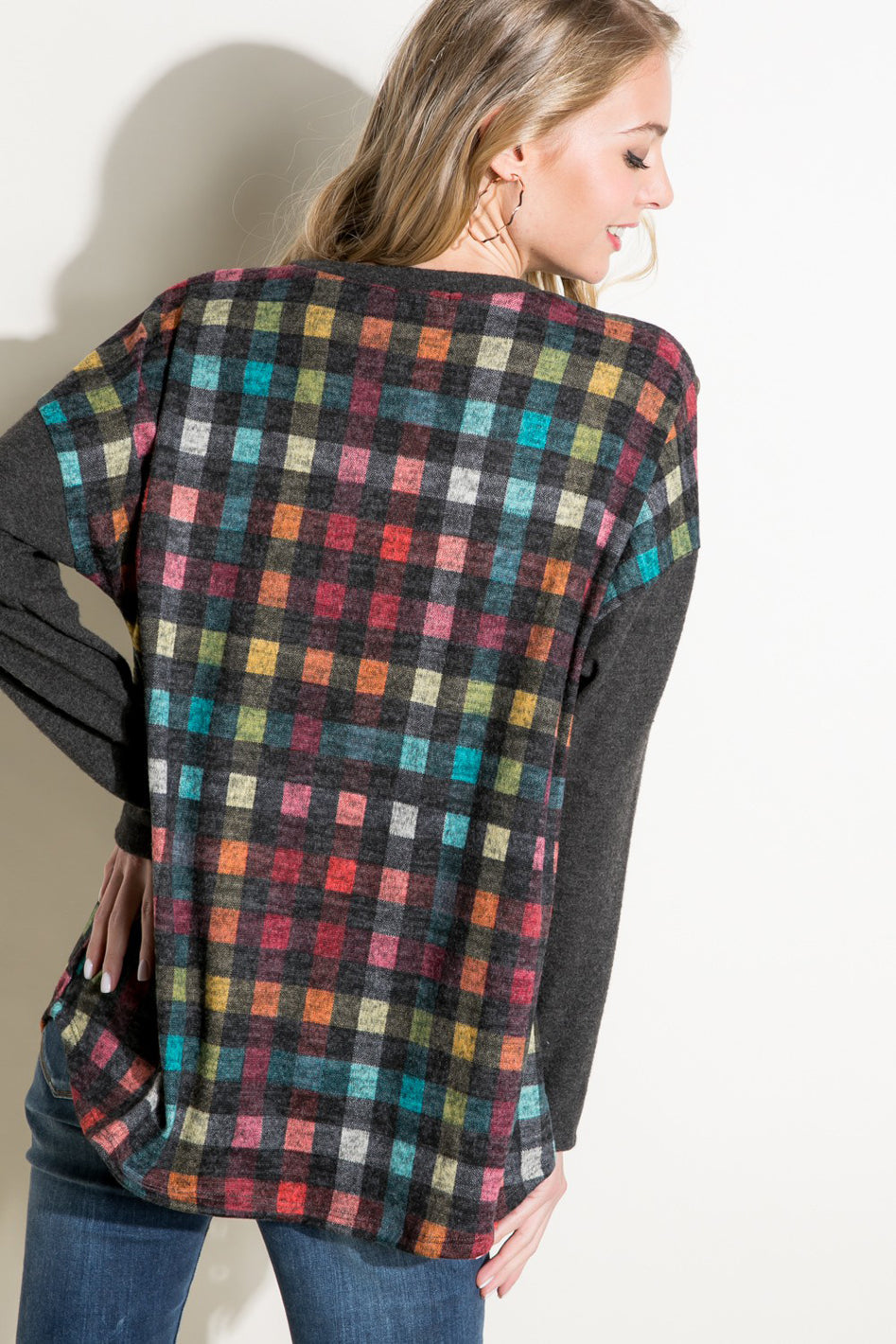 PLAID MIXED BOXY TOP