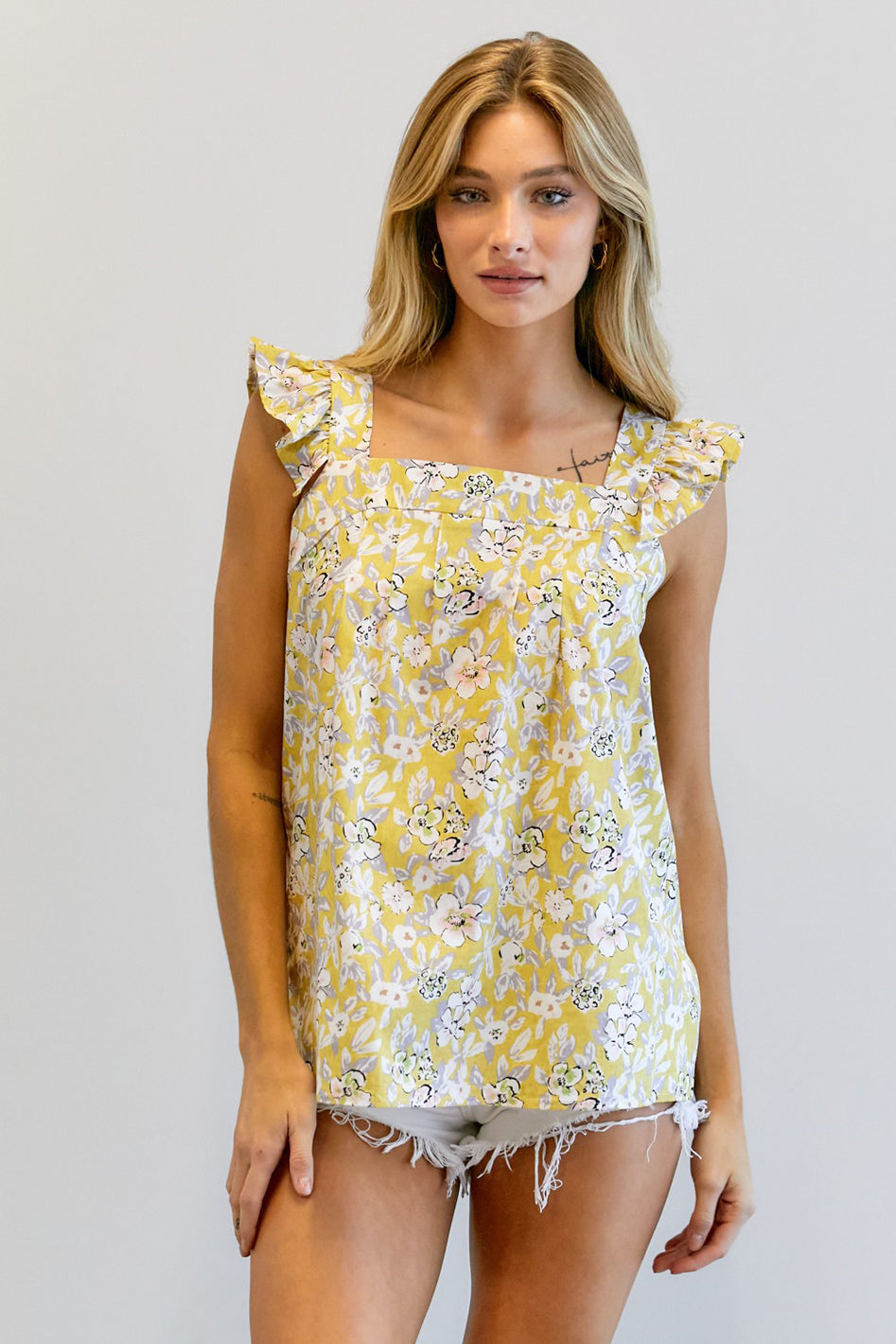 Floral Printed Ruffle Sleeveless Top - Azoroh