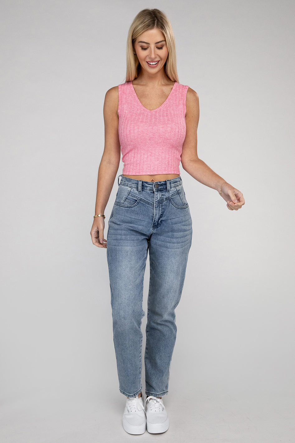 Ribbed Scoop Neck Cropped Sleeveless Top - Azoroh