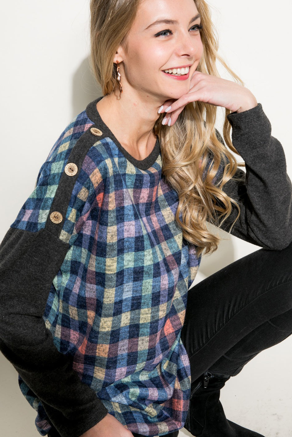 PLAID MIXED BOXY TOP